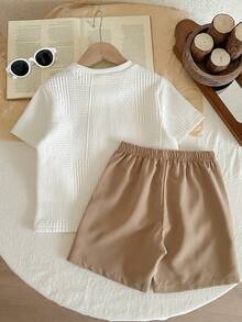 LMoss Kids LMoss Young Boy Knitted Solid Color Casual T-Shirt And Shorts Two Pieces Set,Kids - Multicolor - View 2