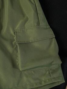 两件套青少年男童休闲印花T恤和宽松工装短裤套装 - 軍綠色 - 查看 5