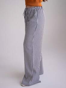 Andrea Bello 休闲打结松紧腰条纹女裤 - 黑與白 - 查看 3