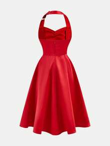 SHEIN Tween Girls Halter Bow Elegant Dress - Red - View 5