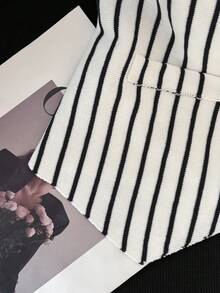 GlowEve Vertical Striped V-Neck Sleeveless Fitted Single-Breasted Cardigan For Women - Multicolor - View 5