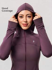 OutZeal Women Sports Jacket Black Daily Casual Quick-Drying Hooded Slim-Fit Side Pocket Active Tops - Purple - View 4