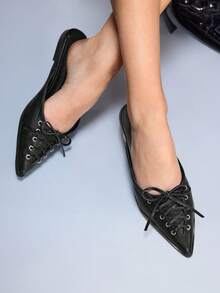 CUCCOO GRLICON 女士系带装饰尖头鞋 - 黑色 - 查看 2