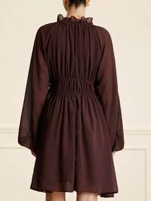 Aveloria Rosie Trendig design Sense Casual plisserad midja med lanternärm och långärmad klänning - Brun - Visa 2