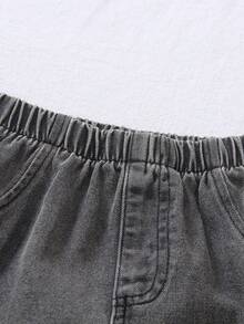 1pc Young BoyCasual Versatile Washed Blue Denim Shorts - Black - View 8