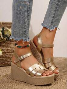 Sandalias de plataforma casual alto 5 en piel sintetico - Oro rosa - Ver 4