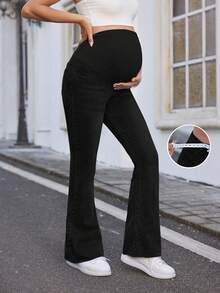 SHEIN Maternity Elastic Waist Denim Skinny Flare Jeans, Blue, Summer Boho Thin Denim Bell-Bottoms - Black - View 1