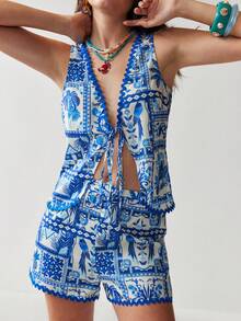 Soleia Women's Vacation Casual Printed Tank Top & Shorts 2 Pieces Set,Carnival - Multicolor - View 5