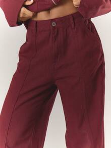 MUSERA Celana Jeans Potongan Lebar dengan Kantong Miring untuk Musim Semi dan Musim Panas - Burgundy - View 5
