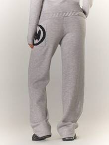 MUSERA Ribbed Fold Over Waist Buckle Detail Fitted Flared Mohair Knit Style Trouser Coord Bottoms Only Winter Coolgirl Cosy Cute Outdoors Explorer Spring - Grey - View 2