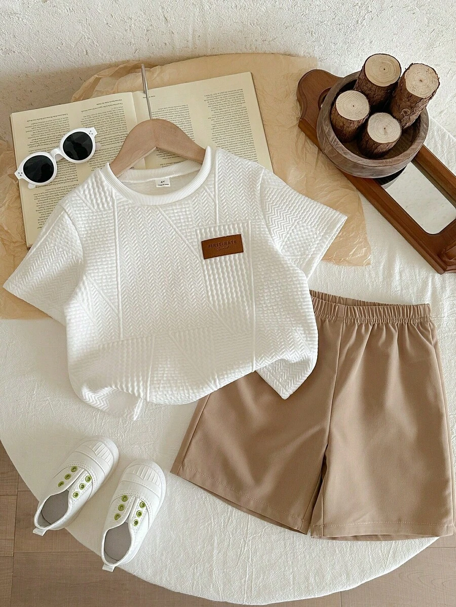 LMoss Kids LMoss Young Boy Knitted Solid Color Casual T-Shirt And Shorts Two Pieces Set,Kids - Multicolor - View 1