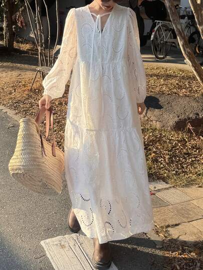 FRIFUL Dam Enfärgad Spets Knyt Hals Lös Casual Mångsidig Vår Lång Morgonrock Morgonrock