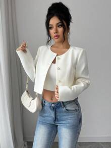 Elenzga Women's Elegant Casual Vacation Apricot Jacket, Minimalist Fitted Outerwear, Versatile For Dates, Parties, Daily Outings, Fashionable New Year Outfit - Apricot - View 5