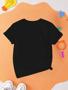1件可爱酷炫的韩流女孩印花撞色短袖上衣，宽松版型，适合春、夏、秋、冬四季穿着，是送给年轻女孩的绝佳礼物。 - 黑色 - 查看 2