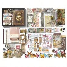 140 piezas Kit de suministros para scrapbooking, kit de scrapbooking estético vintage para diario de balas, papelería, cuaderno de cuadrícula A6, suministros de artesanía para diarios, regalo de artesanía de cumpleaños para amigos - marrón - Ver 1