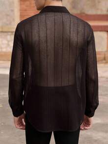 男士薄纱长袖单排扣衬衫，舒适柔软，休闲衬衫 - 咖啡棕 - 查看 2