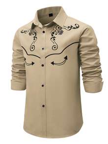 Manfinity Nomadique Men's Western Style Fashion Print Single-Breasted Shirt - Khaki - View 4
