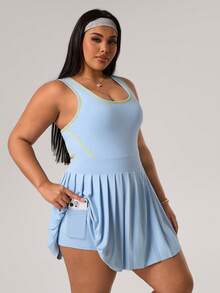 Rhythm Era 大码休闲百搭无袖修身显瘦可拆卸胸带口袋褶皱露背运动连衣裙