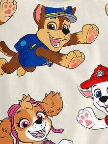 SHEIN | PAW Patrol 男童休闲日常通勤卡通狗印花短袖T恤，夏季 - 白色 - 查看 3