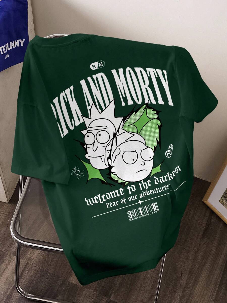 Rick and Morty X SHEIN Áo thun nam tay ngắn cổ tròn in chữ và hình hoạt hình - trắng - Xem 1