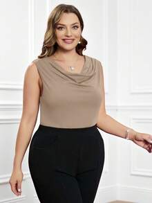 EMERY ROSE Áo tank top cổ xếp ly cỡ lớn dành cho nữ, thích hợp cho ngày Valentine. - Màu be - Xem 3