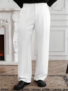 Core Aspect 男士纯色口袋纽扣休闲百搭通勤阔腿裤 - 白色 - 查看 4