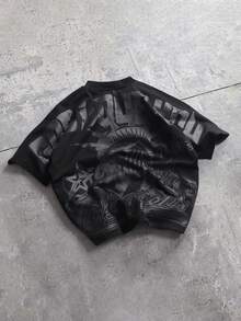 PAVTROS Men's Casual Loose Fit Black T-Shirt With Statue Of Liberty Slogan Print, Suitable For Daily Commute And Street Style, Summer - Black - View 2