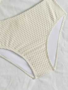 SHEIN Teen Girls Gold Clasp Jacquard Tankinis - Apricot - View 5