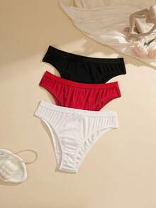 NudeFit 3pcs/Pack Plus Size Solid Color Minimalist Everyday Basic Briefs - Multicolor - View 1