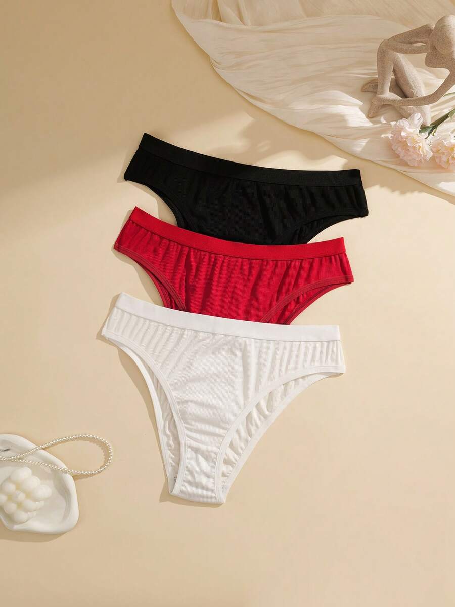 NudeFit 3pcs/Pack Plus Size Solid Color Minimalist Everyday Basic Briefs - Multicolor - View 1