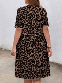 EMERY ROSE Plus Size Vintage Leopard Print Dress, Suitable For Vacation Spring - Multicolor - View 2