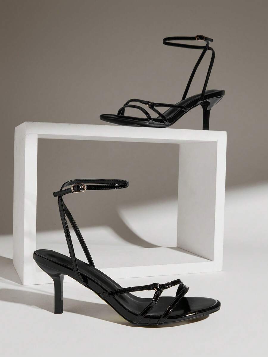 SHUZIA Women's Elegant Minimalist Round Toe Ankle Strap Stiletto Heel Sandals Valentine's Day - Black - View 1