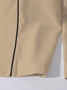 Franclia 女士纯色杏色撞色条纹装饰宽松阔腿裤，休闲日常百搭，通勤舒适，法式优雅，春秋季夏季 - 卡其色 - 查看 4