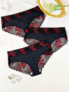 3pcs/Pack Plus Size Women Floral Lace Patchwork Panties - Multicolor - View 1