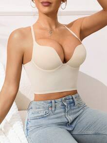 Women's Solid Color Short Camisole Tank Top, Suitable For All Seasons - Beige - View 4