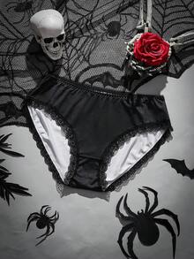 1件装 女士哥特骷髅印花暗黑系列丁字裤 - 黑與白 - 查看 6