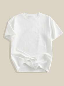 EASEVO Plus Size Men's Casual Loose Fit White Short Sleeve T-Shirt With Back Graphic Print - White - View 3