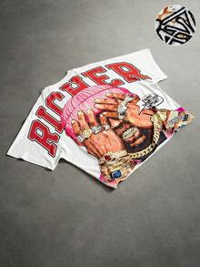 PAVTROS 男士嘻哈印花刺绣短袖T恤 - 彩色 - 查看 4