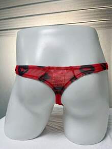 WENEZON Men's Mesh Red Lip Print Sexy Semi-Transparent Underwear - Red - View 2