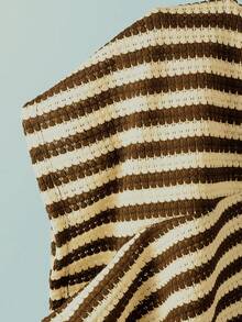 Swim Vcay 3pcs/Set Bohemian Style Crochet Fabric Drawstring Swimwear Cover Up Bikini Set - Coffee Brown - View 6