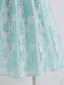 SHEIN Abito elegante e alla moda con collo rotondo e maniche corte per ragazze pre-adolescenti - Blu - Visualizzare 9