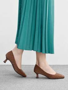 CUCCOO BIZCHIC Women's Elegant Commuting Minimalist Square Toe Pumps Spring Shoes - Brown - View 5