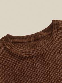 EASEVO T-shirt casual à col rond et manches courtes en nid d'abeille de couleur unie, taille grande pour hommes - Tabac - Voir 5