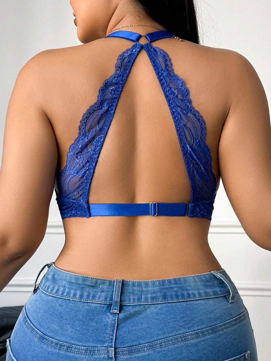 1 pieza Sujetador con aros y parches de encaje para tallas grandes - Azul - Ver 1