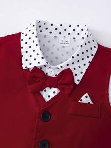 Baby Boy Multicolor Fabric Double Button Vest Shorts Set With Dotted Short Sleeve Shirt And Bow Tie Polka Dot Pattern - Multicolor - View 9