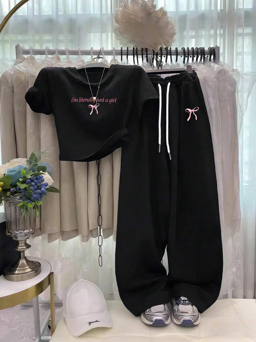 Resyla 女士两件套休闲运动夏季套装 - 黑色 - 查看 1