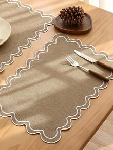 1/2/4/6Pcs Bohemian Embroidery Placemat Khaki Wave Lace Rectangle Table Mat Home Kitchen Decoration Water Cup Bowl Plate Non-Slip Mat Suitable For Dining Room Living Room Table Decoration Festive Party Birthday Party Wedding Dinner Desk Coffee Table Mat Home Decoration Room Decoration Universal In All Seasons (Multiple Color Options) - Khaki - View 3