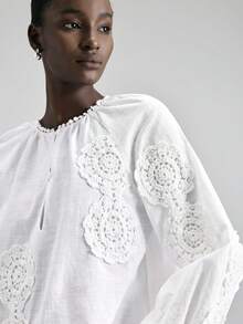 Ontre 2026新款春夏女式梭织衬衫，刺绣设计，宽松版型，长袖，适合情人节、婚礼季、度假派对、独立日、都市时尚、简约风、通勤等场合。 - 白色 - 查看 4