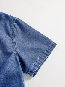 SHEIN Conjunto informal y cómodo de denim para vacaciones de primavera/verano para niñas preadolescentes - Azul lavado oscuro - Ver 4