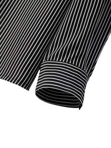 SHEIN Clasi Bộ đồ 2 món cỡ lớn: Áo sơ mi kẻ sọc phối màu thường ngày + Quần dài đơn giản. - Đen và trắng - Xem 11